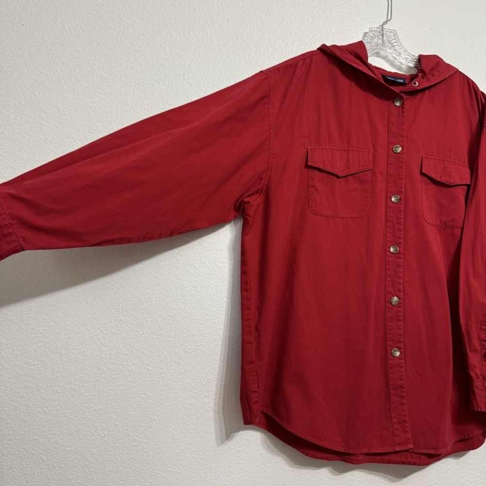 Liz Claiborne Red Long Sleeve Button Up Shirt Womens Size XL Hoodie 90s Vintage - Picture 7 of 12